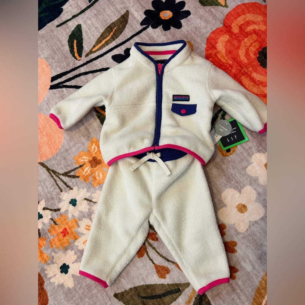 NEW GAP Arctic Fleece Baby Jacket and Pants Matching Set - White, Pink, Blue